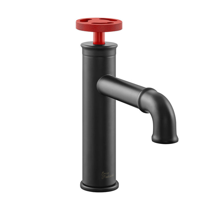 Swiss Madison Avallon Single Hole, Single-Handle, Bathroom Faucet in Matte Black with Red Handle - SM-BF83BR