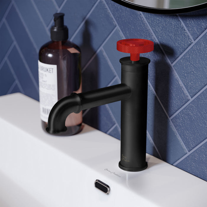 Swiss Madison Avallon Single Hole, Single-Handle, Bathroom Faucet in Matte Black with Red Handle - SM-BF83BR