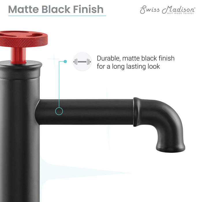 Swiss Madison Avallon Single Hole, Single-Handle, Bathroom Faucet in Matte Black with Red Handle - SM-BF83BR