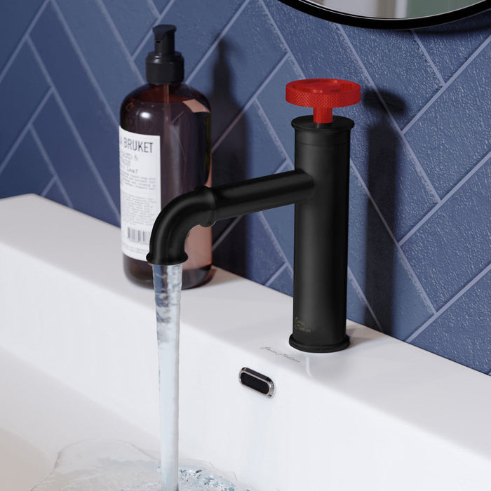 Swiss Madison Avallon Single Hole, Single-Handle, Bathroom Faucet in Matte Black with Red Handle - SM-BF83BR