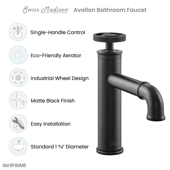 Swiss Madison Avallon Single Hole, Single-Handle Wheel, Bathroom Faucet in Matte Black - SM-BF80MB