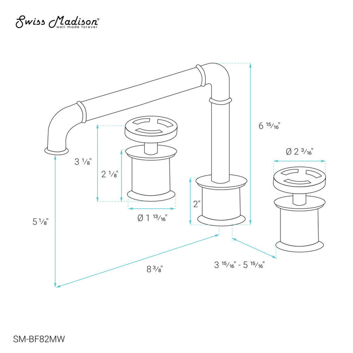 Swiss Madison Avallon 8 in. Widespread, 2-Handle Wheel, Bathroom Faucet in Matte White - SM-BF82MW