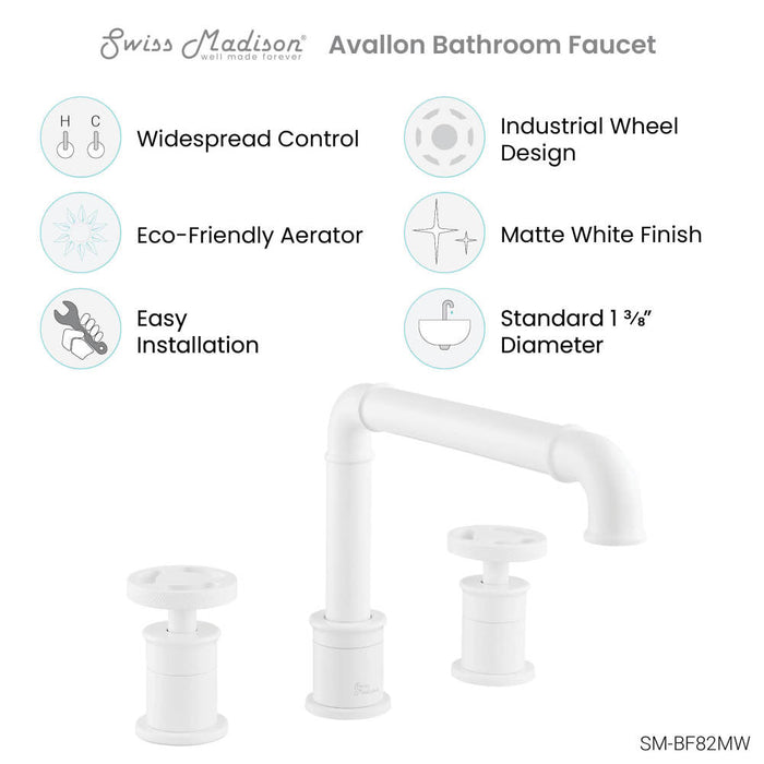 Swiss Madison Avallon 8 in. Widespread, 2-Handle Wheel, Bathroom Faucet in Matte White - SM-BF82MW