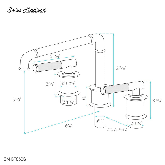 Swiss Madison Avallon 8 in. Widespread, Sleek Handle, Bathroom Faucet in Brushed Gold - SM-BF86BG