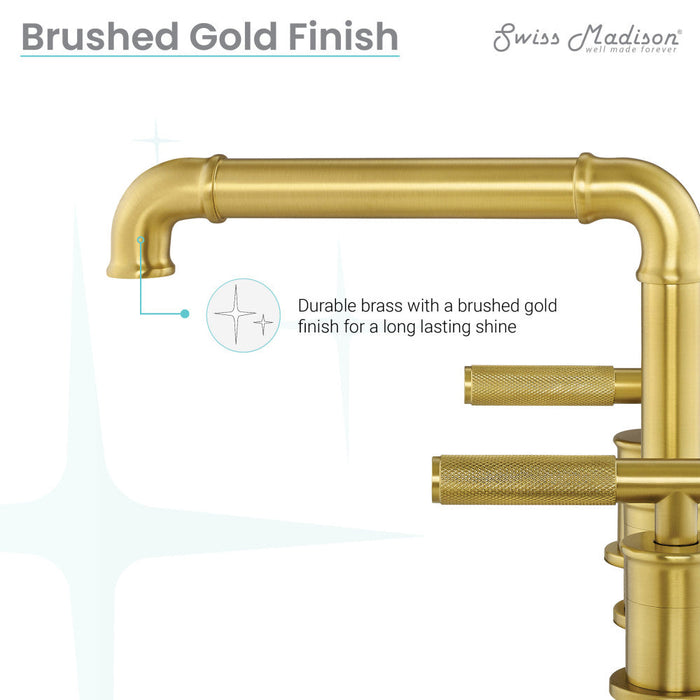 Swiss Madison Avallon 8 in. Widespread, Sleek Handle, Bathroom Faucet in Brushed Gold - SM-BF86BG