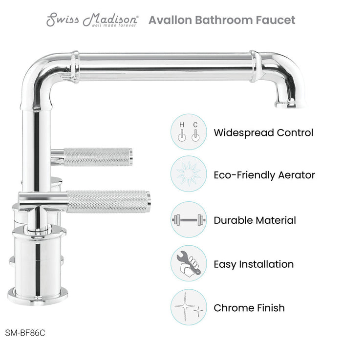 Swiss Madison Avallon 8 in. Widespread, Sleek Handle, Bathroom Faucet in Chrome - SM-BF86C