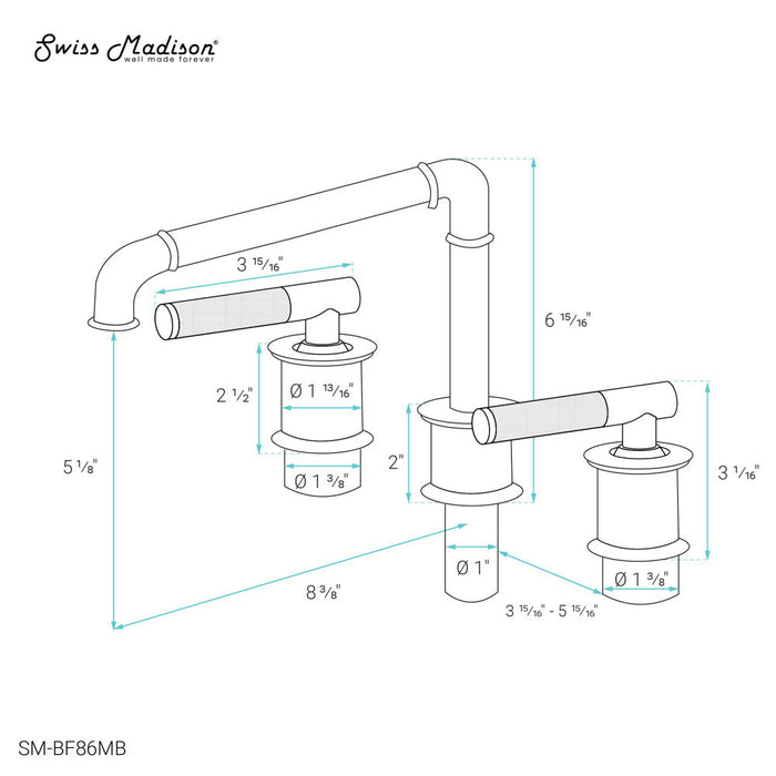 Swiss Madison Avallon 8 in. Widespread, Sleek Handle, Bathroom Faucet in Matte Black - SM-BF86MB