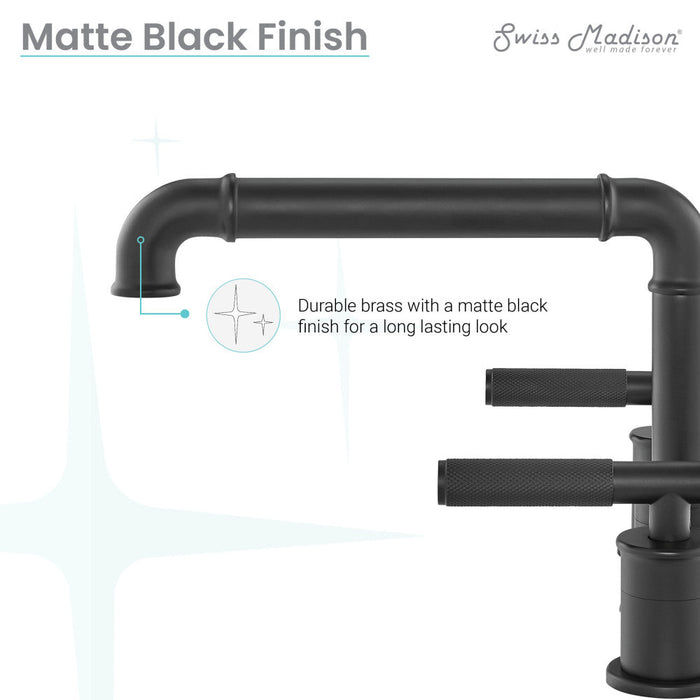 Swiss Madison Avallon 8 in. Widespread, Sleek Handle, Bathroom Faucet in Matte Black - SM-BF86MB