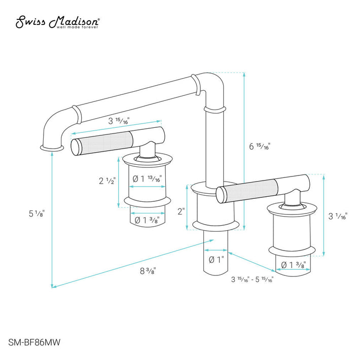 Swiss Madison Avallon 8 in. Widespread, Sleek Handle, Bathroom Faucet in Matte White - SM-BF86MW