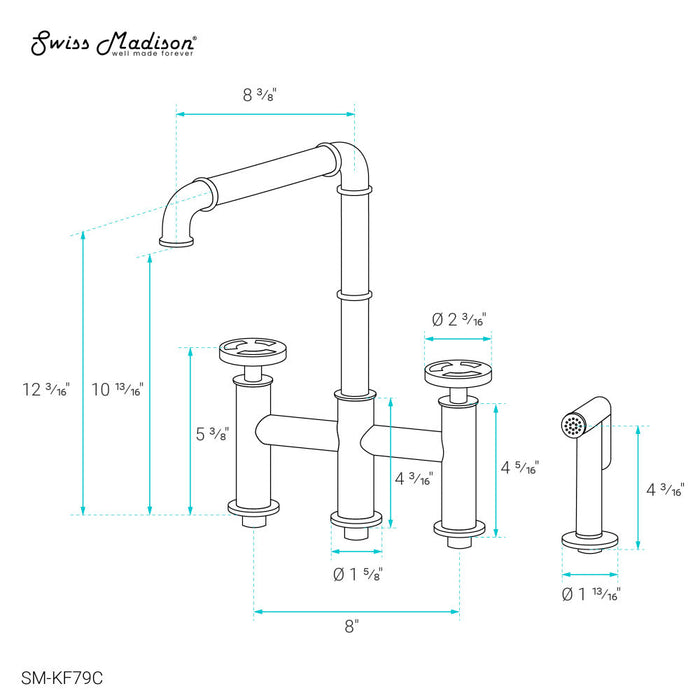 Swiss Madison Avallon Pro Widespread Kitchen Faucet with Side Sprayer in Chrome - SM-KF79C