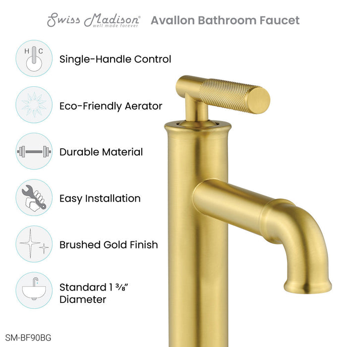 Swiss Madison Avallon Single Hole, Single-Handle Sleek, Bathroom Faucet in Brushed Gold - SM-BF90BG