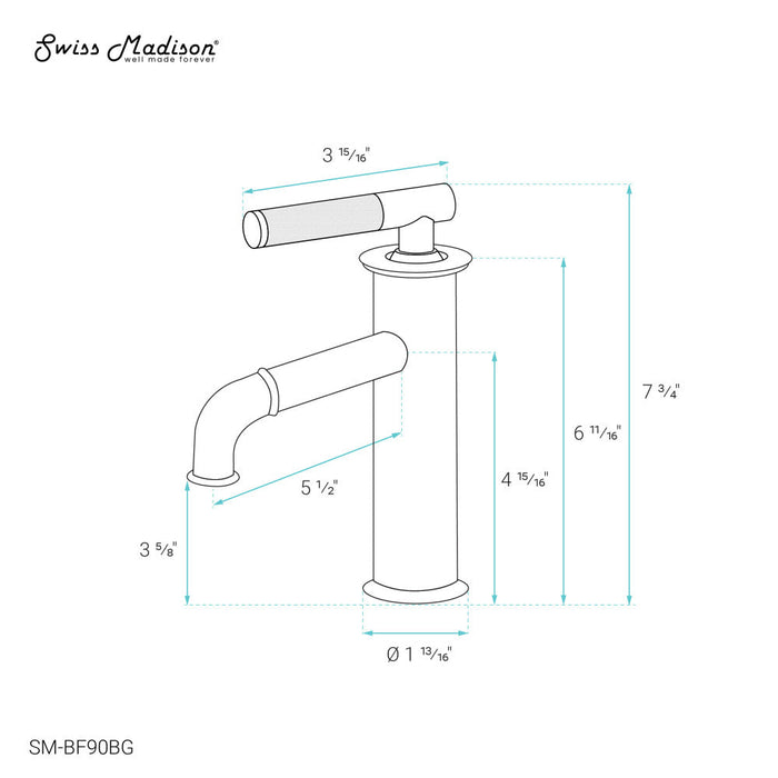 Swiss Madison Avallon Single Hole, Single-Handle Sleek, Bathroom Faucet in Brushed Gold - SM-BF90BG