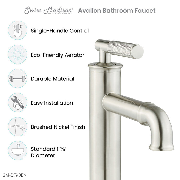 Swiss Madison Avallon Single Hole, Single-Handle Sleek, Bathroom Faucet in Brushed Nickel - SM-BF90BN