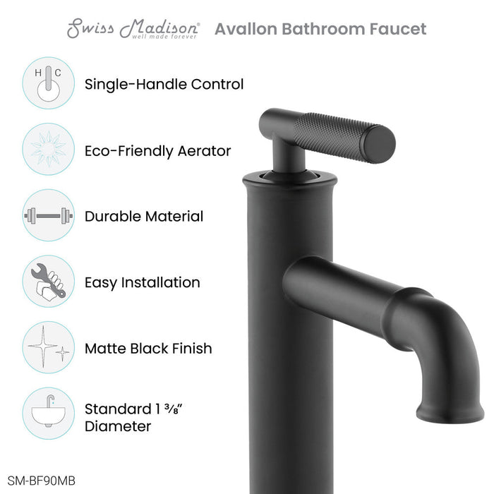 Swiss Madison Avallon Single Hole, Single-Handle Sleek, Bathroom Faucet in Matte Black - SM-BF90MB