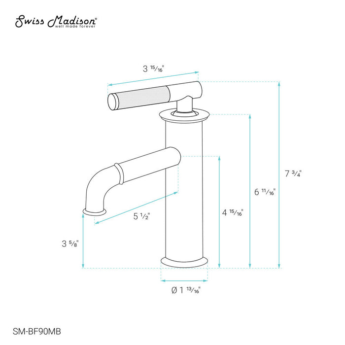 Swiss Madison Avallon Single Hole, Single-Handle Sleek, Bathroom Faucet in Matte Black - SM-BF90MB