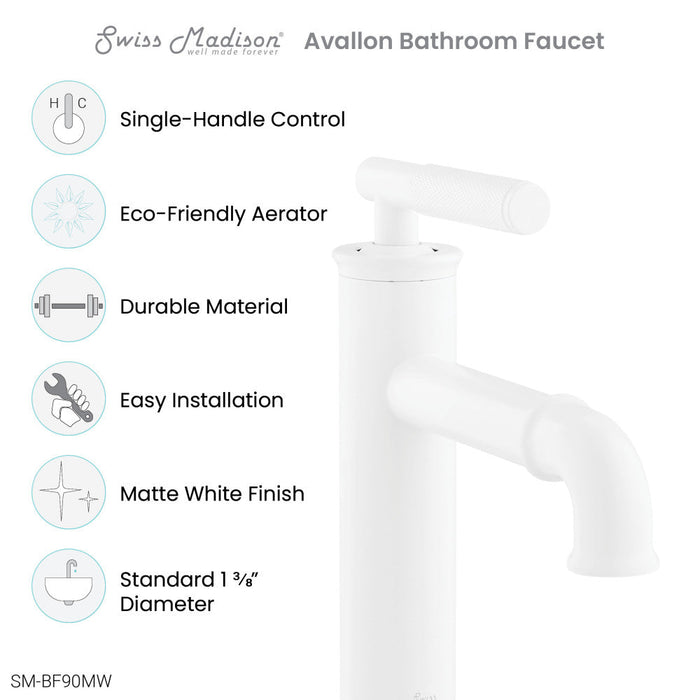 Swiss Madison Avallon Single Hole, Single-Handle Sleek, Bathroom Faucet in Matte White - SM-BF90MW