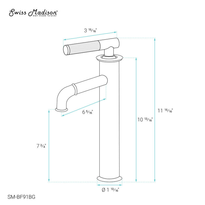 Swiss Madison Avallon Single Hole, Single-Handle Sleek, High Arc Bathroom Faucet in Brushed Gold - SM-BF91BG