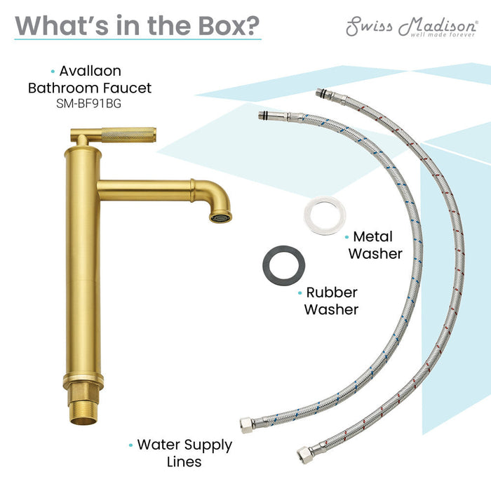 Swiss Madison Avallon Single Hole, Single-Handle Sleek, High Arc Bathroom Faucet in Brushed Gold - SM-BF91BG