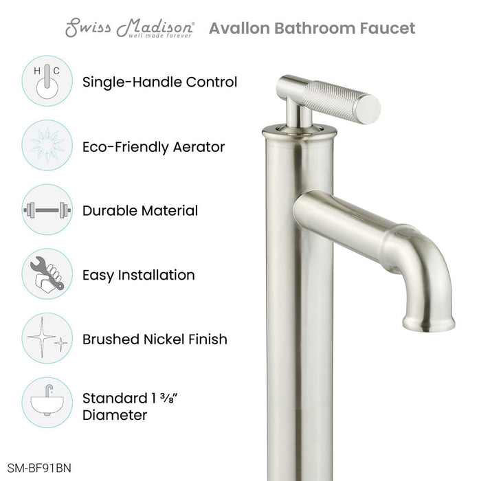 Swiss Madison Avallon Single Hole, Single-Handle Sleek, High Arc Bathroom Faucet in Brushed Nickel - SM-BF91BN