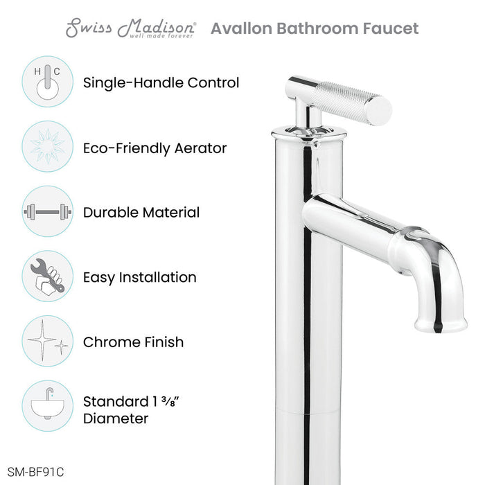 Swiss Madison Avallon Single Hole, Single-Handle Sleek, High Arc Bathroom Faucet in Chrome - SM-BF91C