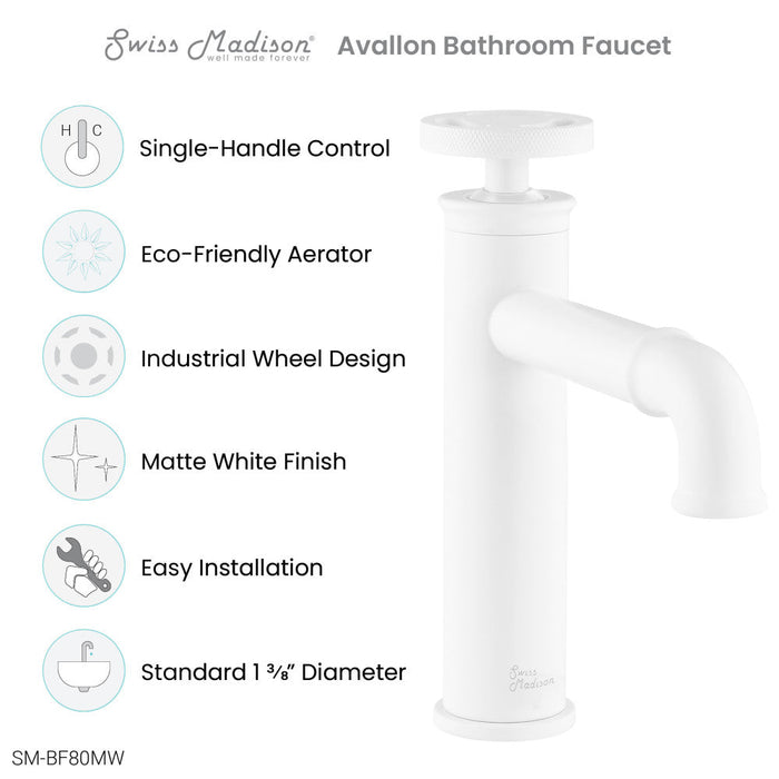 Swiss Madison Avallon Single Hole, Single-Handle Wheel, Bathroom Faucet in Matte White - SM-BF80MW