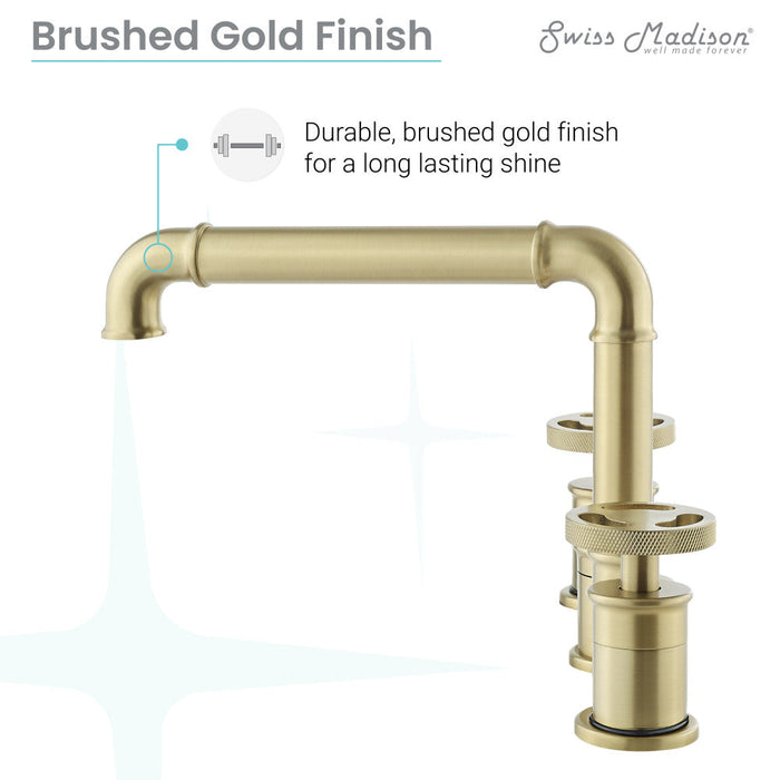 Swiss Madison Avallon 8 in. Widespread, 2-Handle Wheel, Bathroom Faucet in Brushed Gold - SM-BF82BG