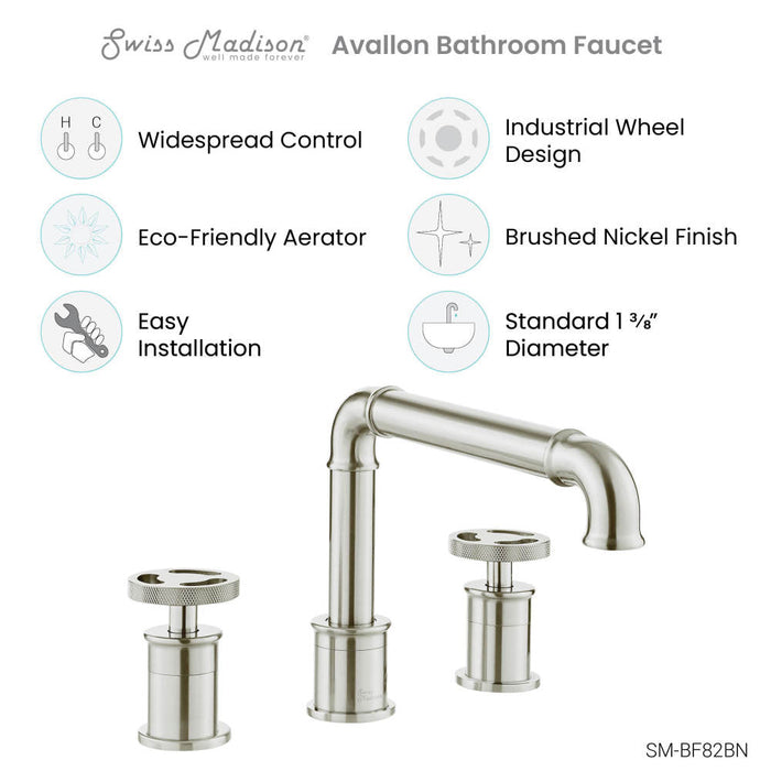 Swiss Madison Avallon 8 in. Widespread, 2-Handle Wheel, Bathroom Faucet in Brushed Nickel - SM-BF82BN