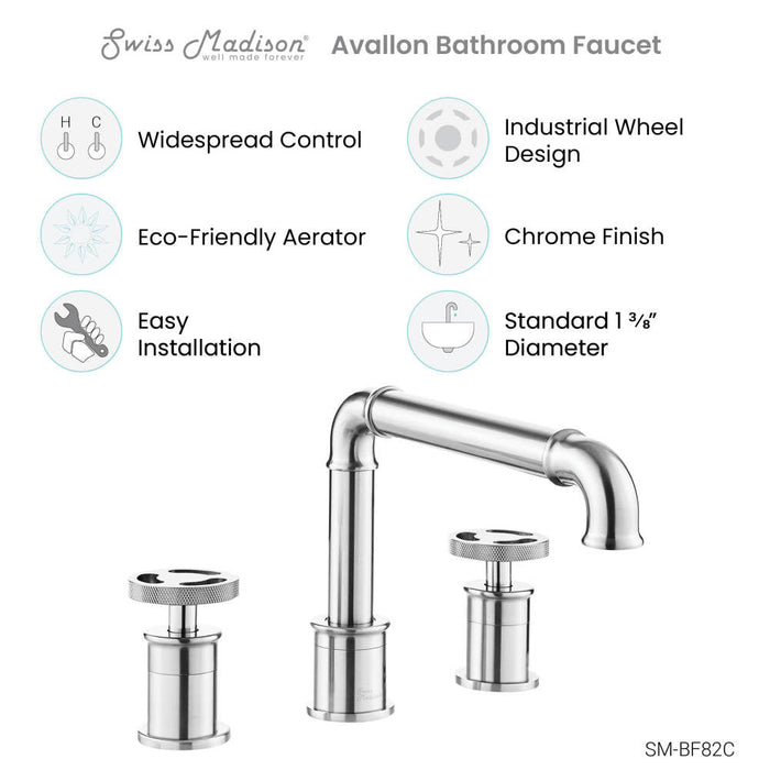 Swiss Madison Avallon 8 in. Widespread, 2-Handle Wheel, Bathroom Faucet in Chrome - SM-BF82C