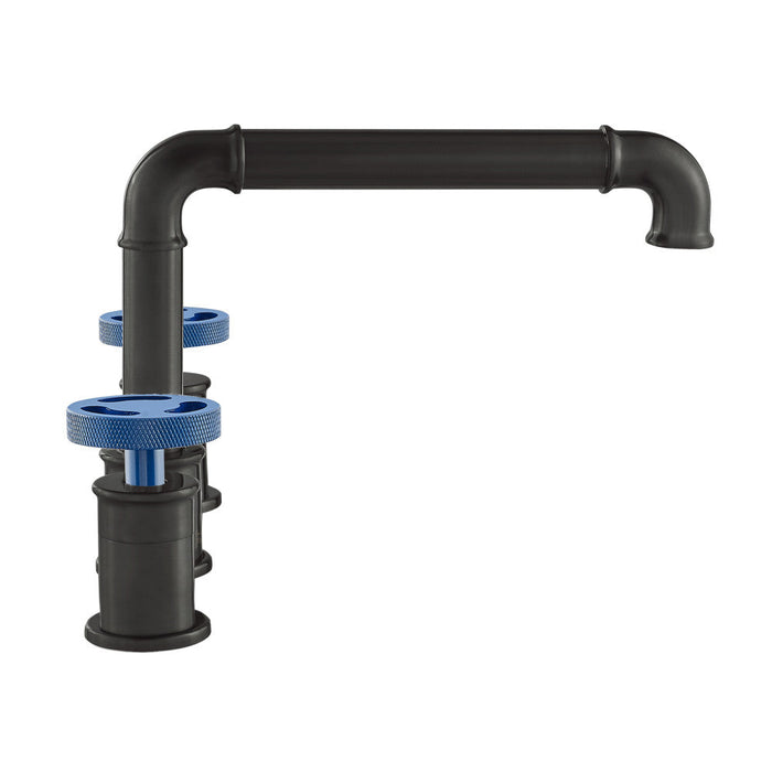 Swiss Madison Avallon 8 in. Widespread, 2-Handle Wheel, Bathroom Faucet in Matte Black with Blue Handles - SM-BF85BB