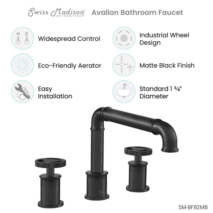 Swiss Madison Avallon 8 in. Widespread, 2-Handle Wheel, Bathroom Faucet in Matte Black - SM-BF82MB