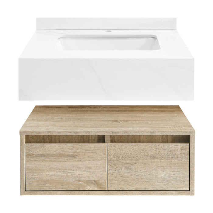 Swiss Madison Avancer 24" Wall-Mounted Bathroom Vanity in Calacatta and White Oak - SM-BV700