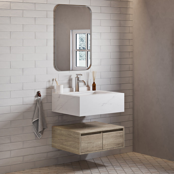 Swiss Madison Avancer 24" Wall-Mounted Bathroom Vanity in Calacatta and White Oak - SM-BV700