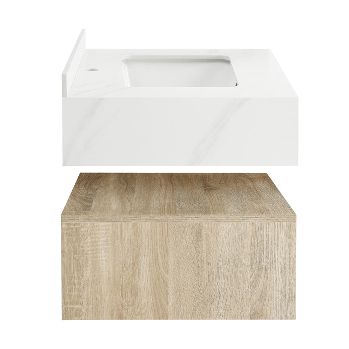 Swiss Madison Avancer 24" Wall-Mounted Bathroom Vanity in Calacatta and White Oak - SM-BV700