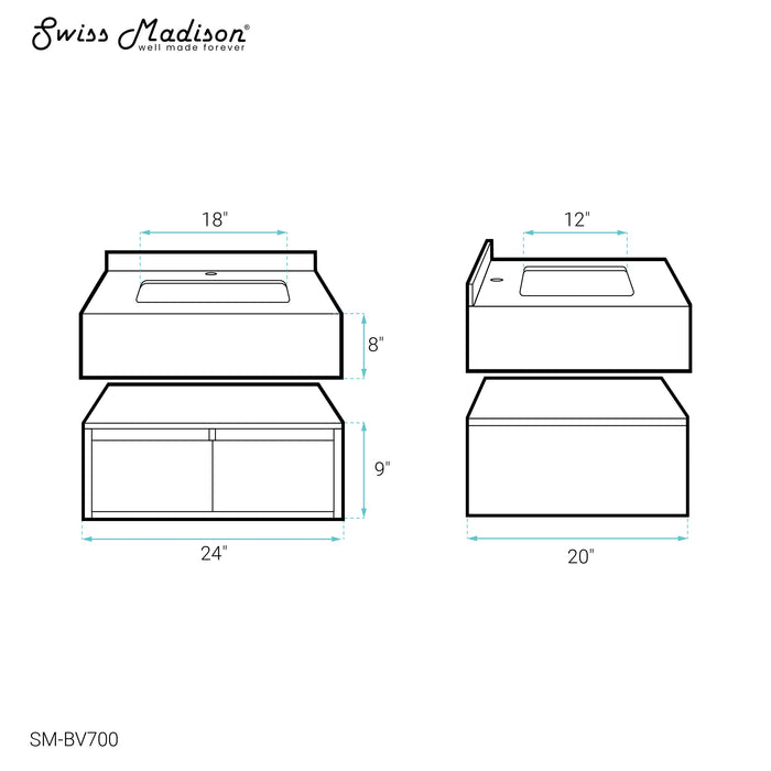 Swiss Madison Avancer 24" Wall-Mounted Bathroom Vanity in Calacatta and White Oak - SM-BV700
