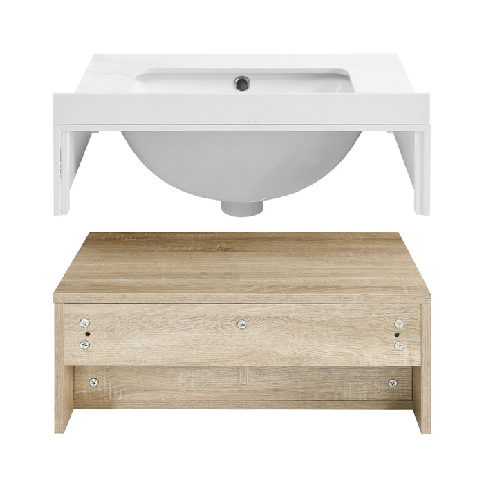 Swiss Madison Avancer 24" Wall-Mounted Bathroom Vanity in Calacatta and White Oak - SM-BV700