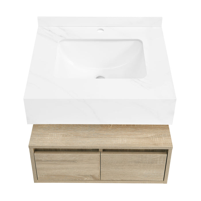 Swiss Madison Avancer 24" Wall-Mounted Bathroom Vanity in Calacatta and White Oak - SM-BV700