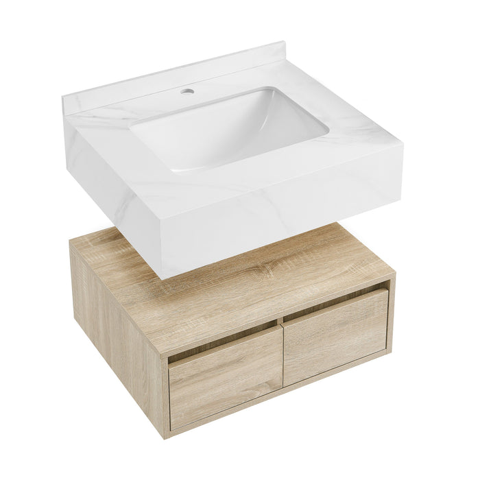 Swiss Madison Avancer 24" Wall-Mounted Bathroom Vanity in Calacatta and White Oak - SM-BV700