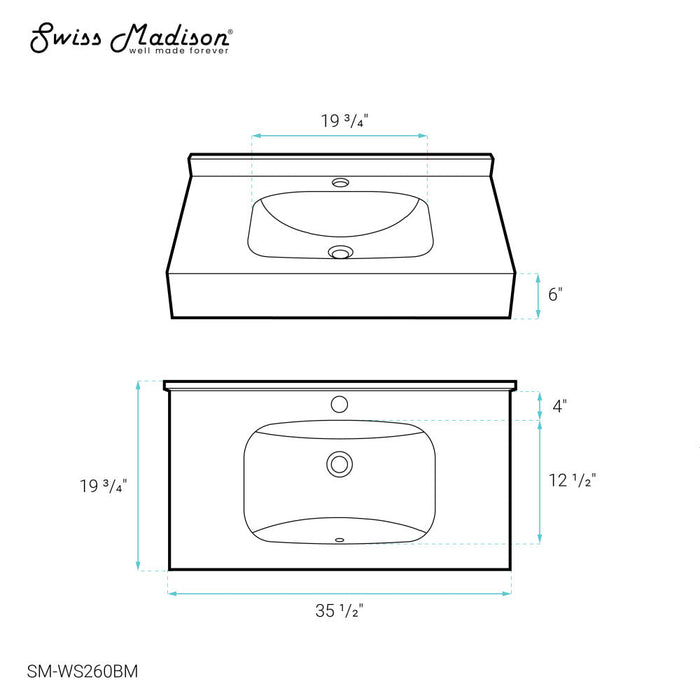 Swiss Madison Avancer 36'' Wall Mount Sink In Black Marquina - SM-WS260BM