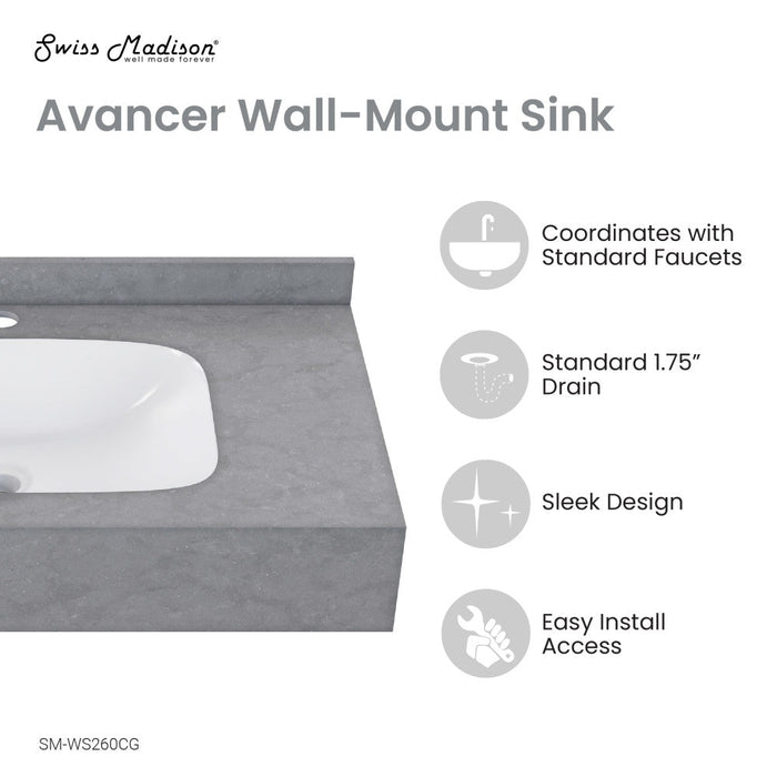 Swiss Madison Avancer 36'' Wall Mount Sink In Charcoal Grey - SM-WS260CG