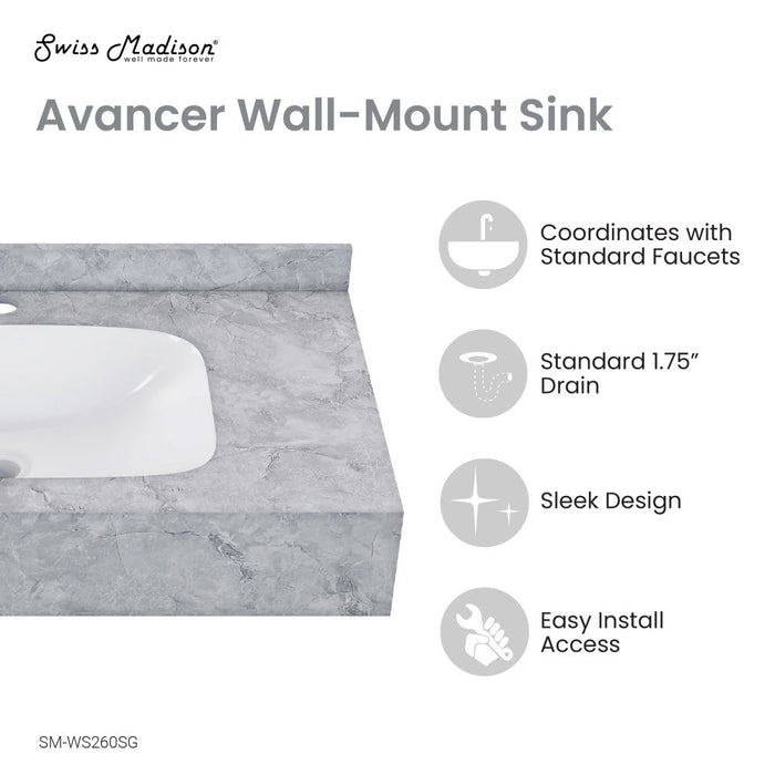 Swiss Madison Avancer 36'' Wall Mount Sink In Storm Grey - SM-WS260SG