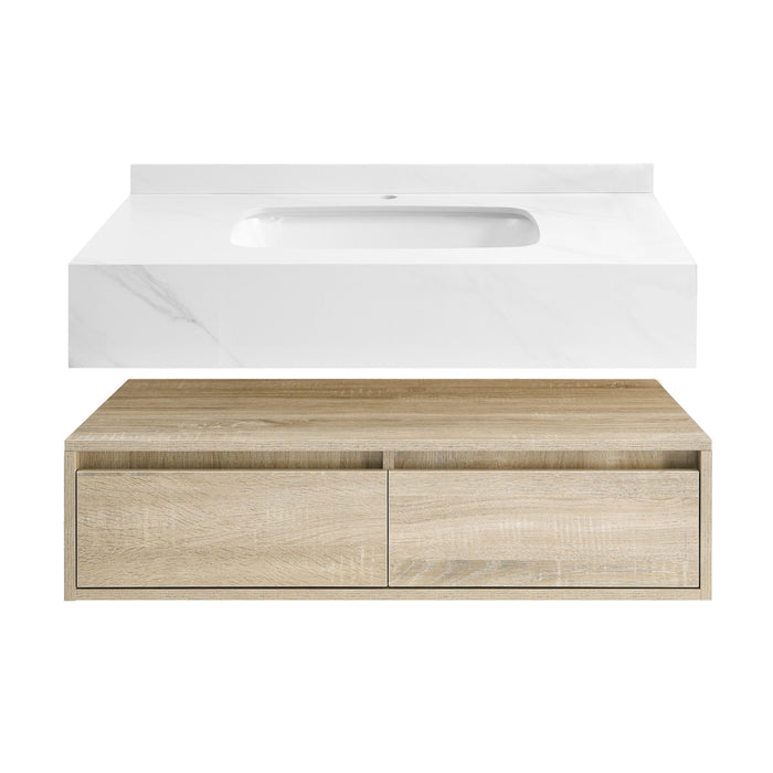 Swiss Madison Avancer 36" Wall-Mounted Bathroom Vanity in Calacatta and White Oak - SM-BV701