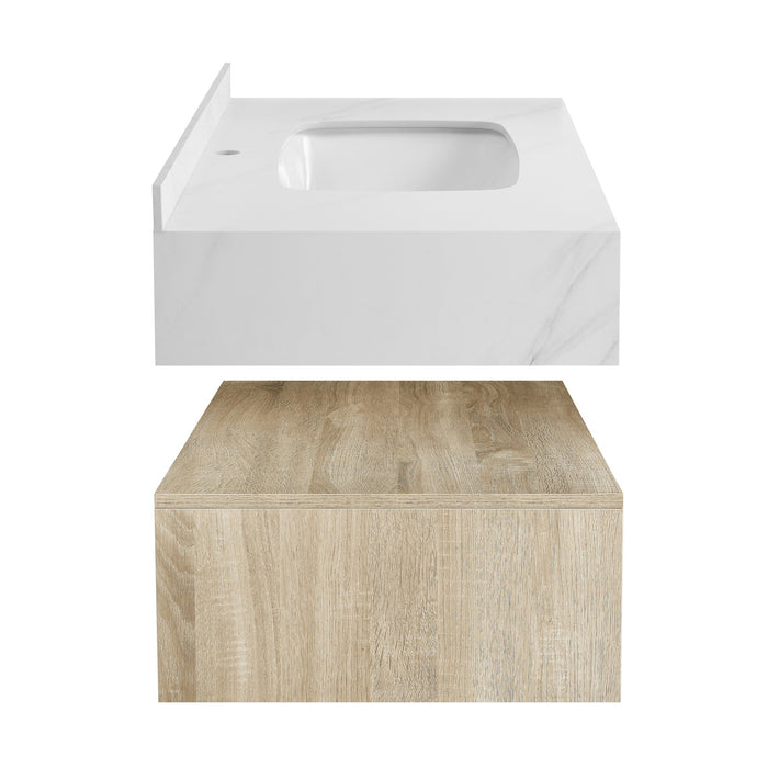 Swiss Madison Avancer 36" Wall-Mounted Bathroom Vanity in Calacatta and White Oak - SM-BV701