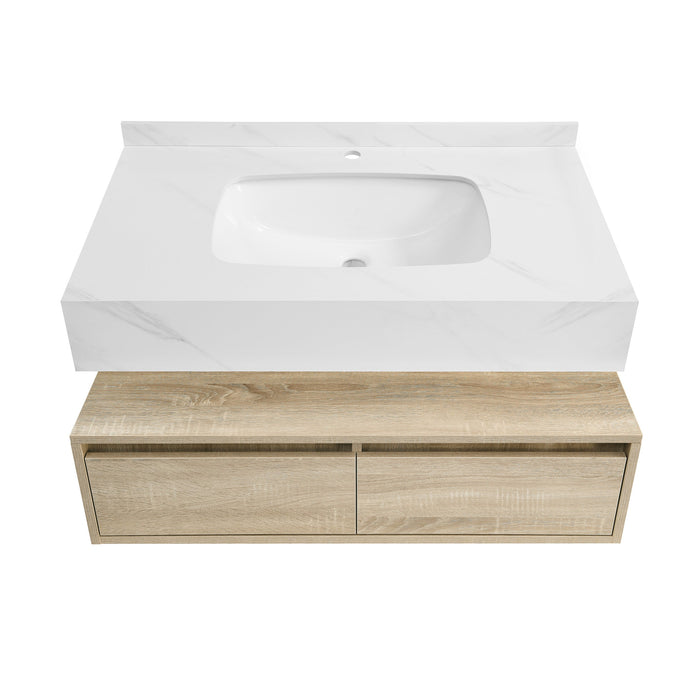 Swiss Madison Avancer 36" Wall-Mounted Bathroom Vanity in Calacatta and White Oak - SM-BV701