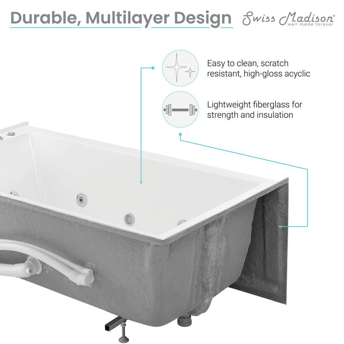 Swiss Madison Avancer 60" x 36" Left-Hand Drain Rectangular Alcove Whirlpool Bathtub with Apron - SM-AB590