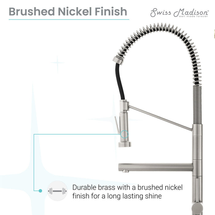 Swiss Madison Nouvet Single Handle, Pull-Down Kitchen Faucet with Pot Filler in Brushed Nickel