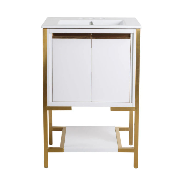 Swiss Madison Marseille 24 in. White Bathroom Vanity With White, 3-Hole Ceramic Sink Top - SM-BV217WBG-3