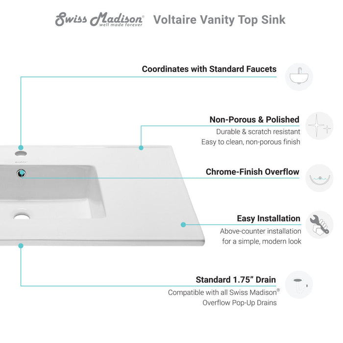 Swiss Madison Voltaire 37 Vanity Top Sink with Single Faucet Hole