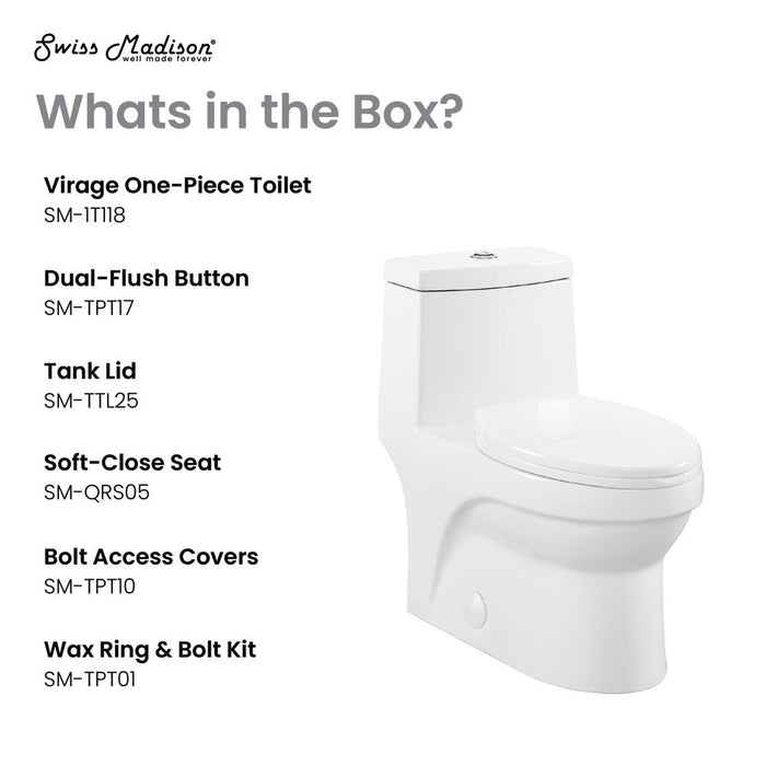 Swiss Madison Virage One-Piece Elongated Toilet Vortex Dual-Flush 1.1/1.6 gpf