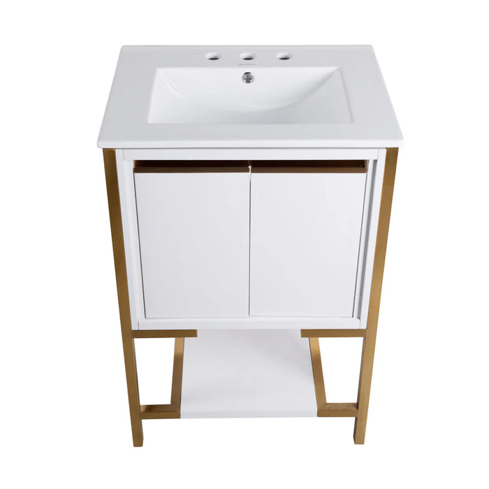 Swiss Madison Marseille 24 in. White Bathroom Vanity With White, 3-Hole Ceramic Sink Top - SM-BV217WBG-3