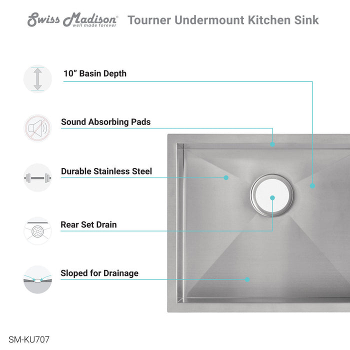 Swiss Madison Tourner 21 x 18 Stainless Steel, Single Basin, Undermount Kitchen Sink